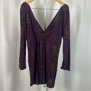 Mossimo Large Faux Wrap Paisley Jewel Tone V Neck Boho Top Flowy Formal